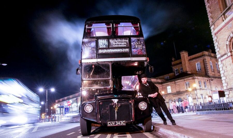 Comedy Horror Show: York Ghost Bus Tour - Meeting the Necrobus beside York Station