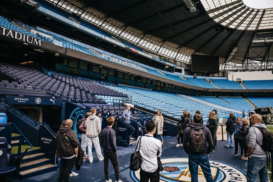Etihad Stadium: The Manchester City Stadium Tour - The Press Conference Room and virtual Pep