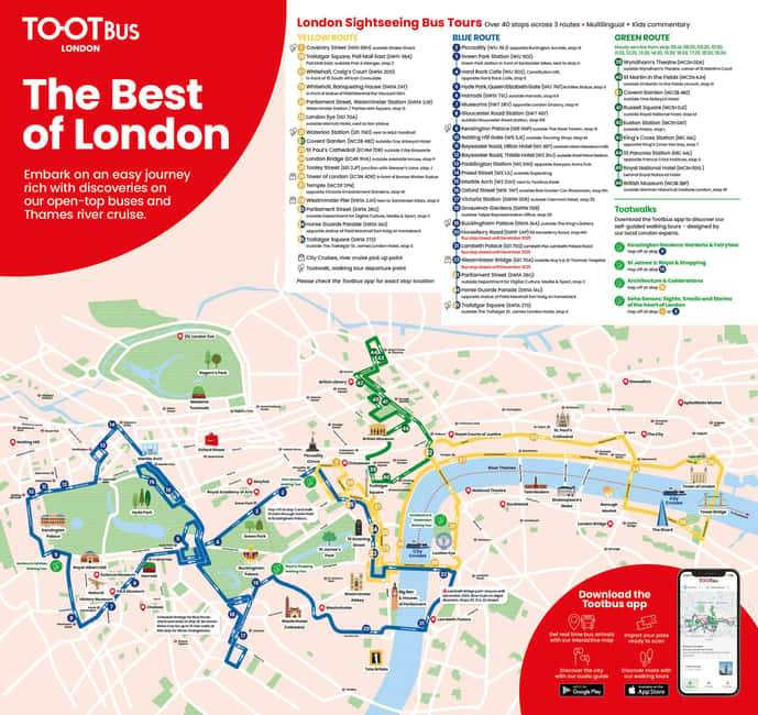 London: Tootbus Hop-on Hop-off with optional River Cruise - The app, audio, and four walking tours